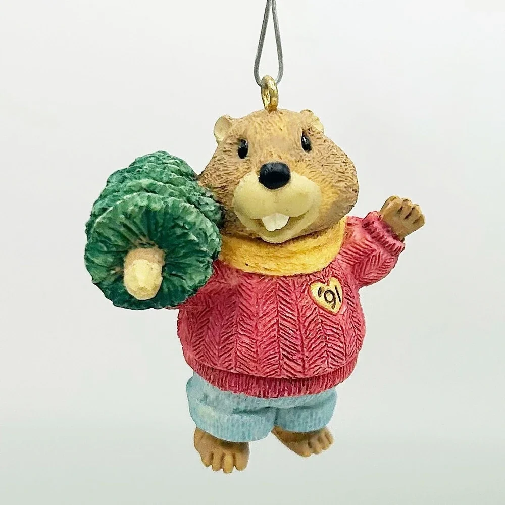 Yule Logger Hallmark Ornament 1991 Beaver with Tree